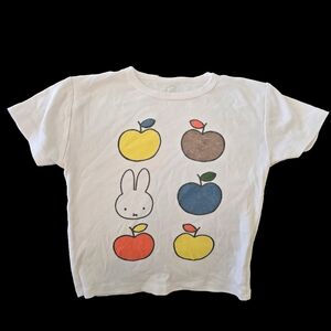 MIFFY Bunny Rabbit White Baby Tee with Colorful Apple Design XS Super Soft